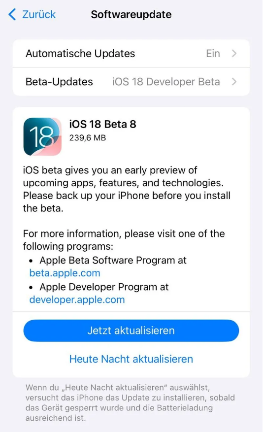 海南苹果手机维修分享苹果 iOS / iPadOS 18 开发者预览版 Beta 8 发布 